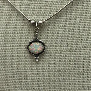 Vintage Sterling liquid silver and white opal necklace